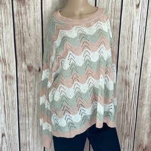 Entro Loose Knit pink/grey/white Sweater - Medium
